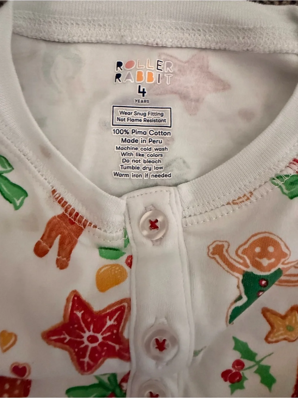 Roller Rabbit Kids Holiday Gingerbread Pajama Set - White with Red, Green & Gold
